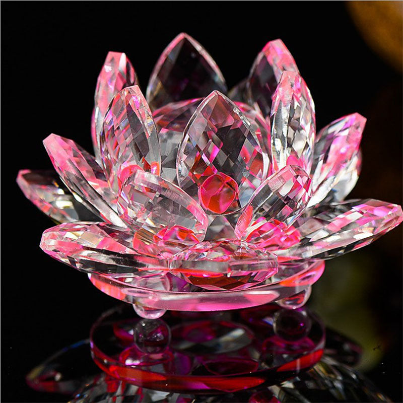 80mm Quartz Crystal Lotus Flower Crafts Glass Paperweight Fengshui Ornaments Figurines