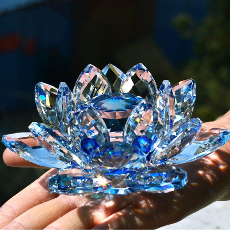 80mm Quartz Crystal Lotus Flower Crafts Glass Paperweight Fengshui Ornaments Figurines