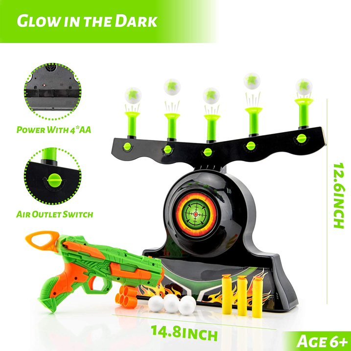 Shooting Games Toy For Age 6,7,8,9,10,Years Old Kids,Boys-Glow In The Dark Foam Blaster Toy With 10 Floating Ball Targets And 3 Foam Dart-Ideal Gift