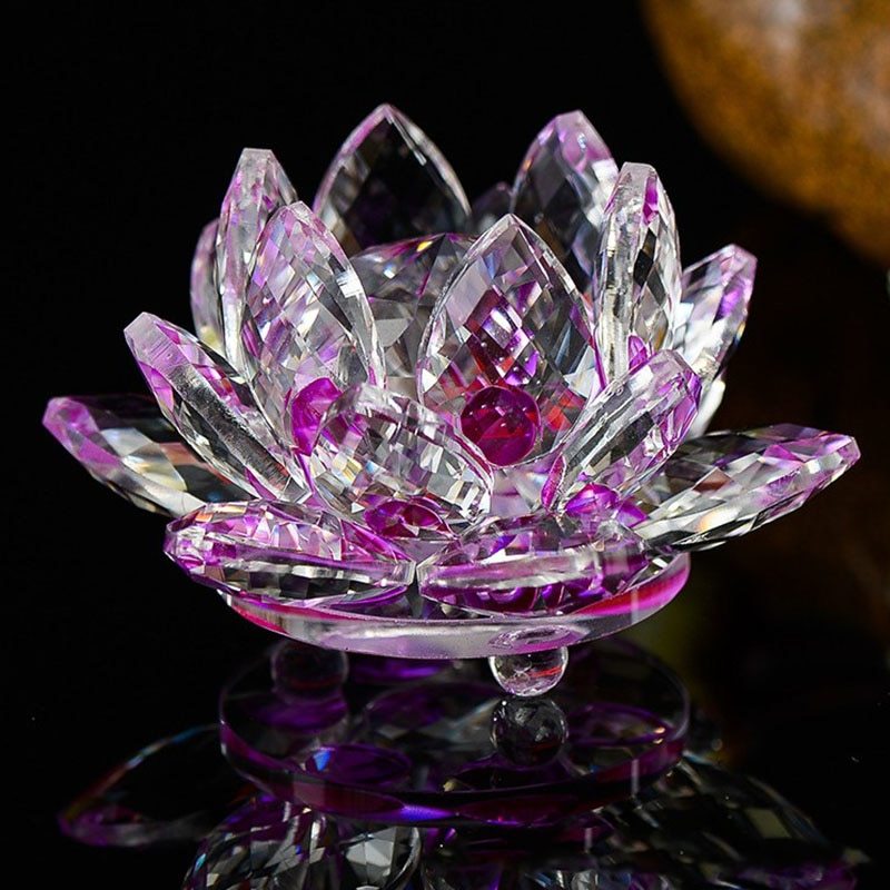 80mm Quartz Crystal Lotus Flower Crafts Glass Paperweight Fengshui Ornaments Figurines