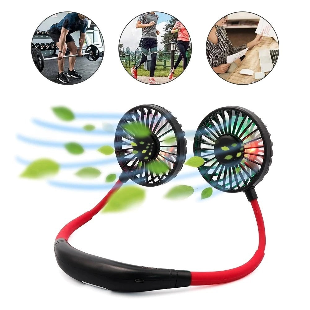 Mini Portable Hanging Neckband Fan USB Rechargeable Double Fans Air Cooler Conditioner