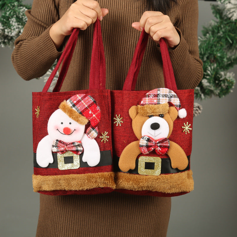 Christmas Candy Gift Tote Bag For Kids Funny Creative Santa Claus Elk Snowman Bear Handbag