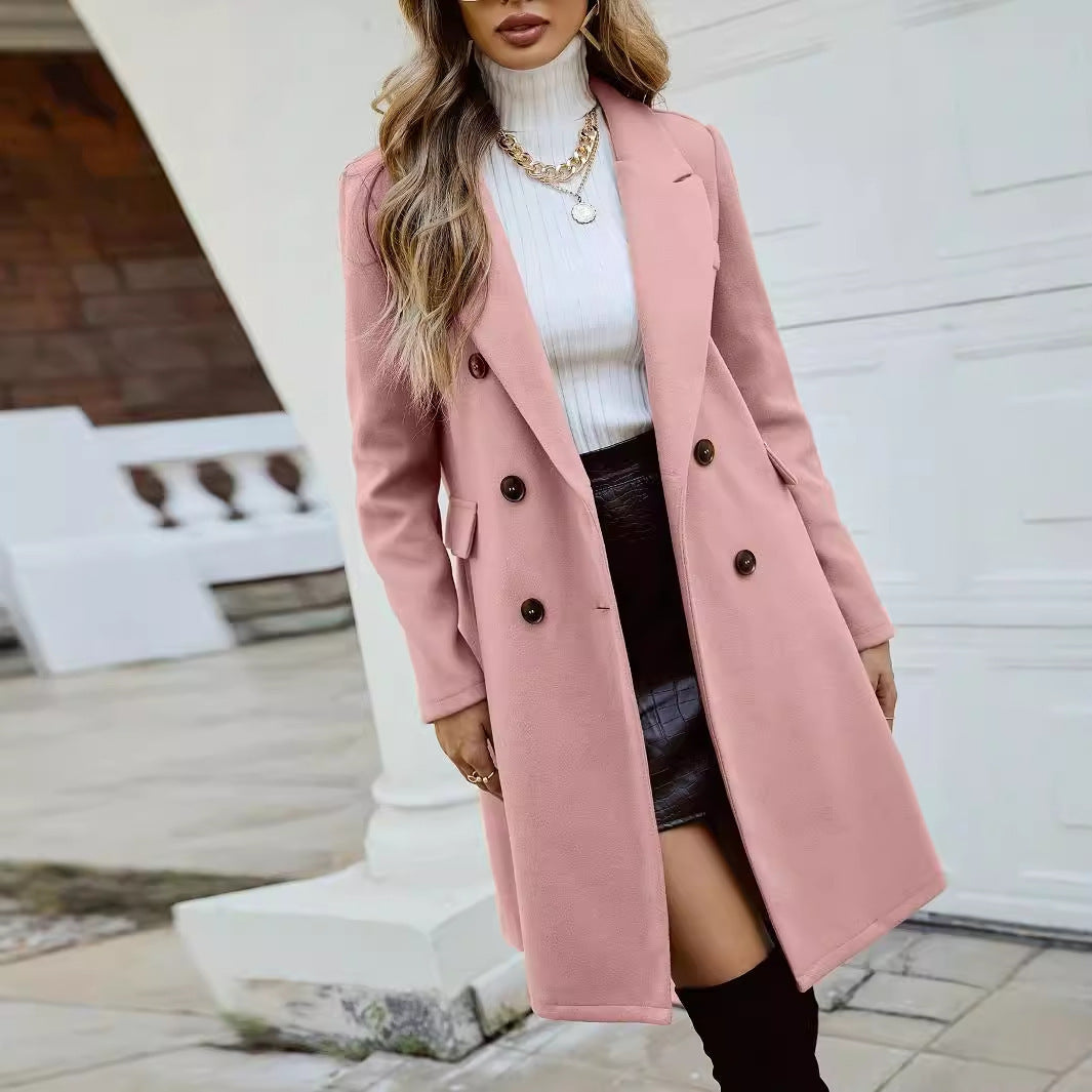 Women's Woolen Coat Coat Double Breasted Autumn And Winter