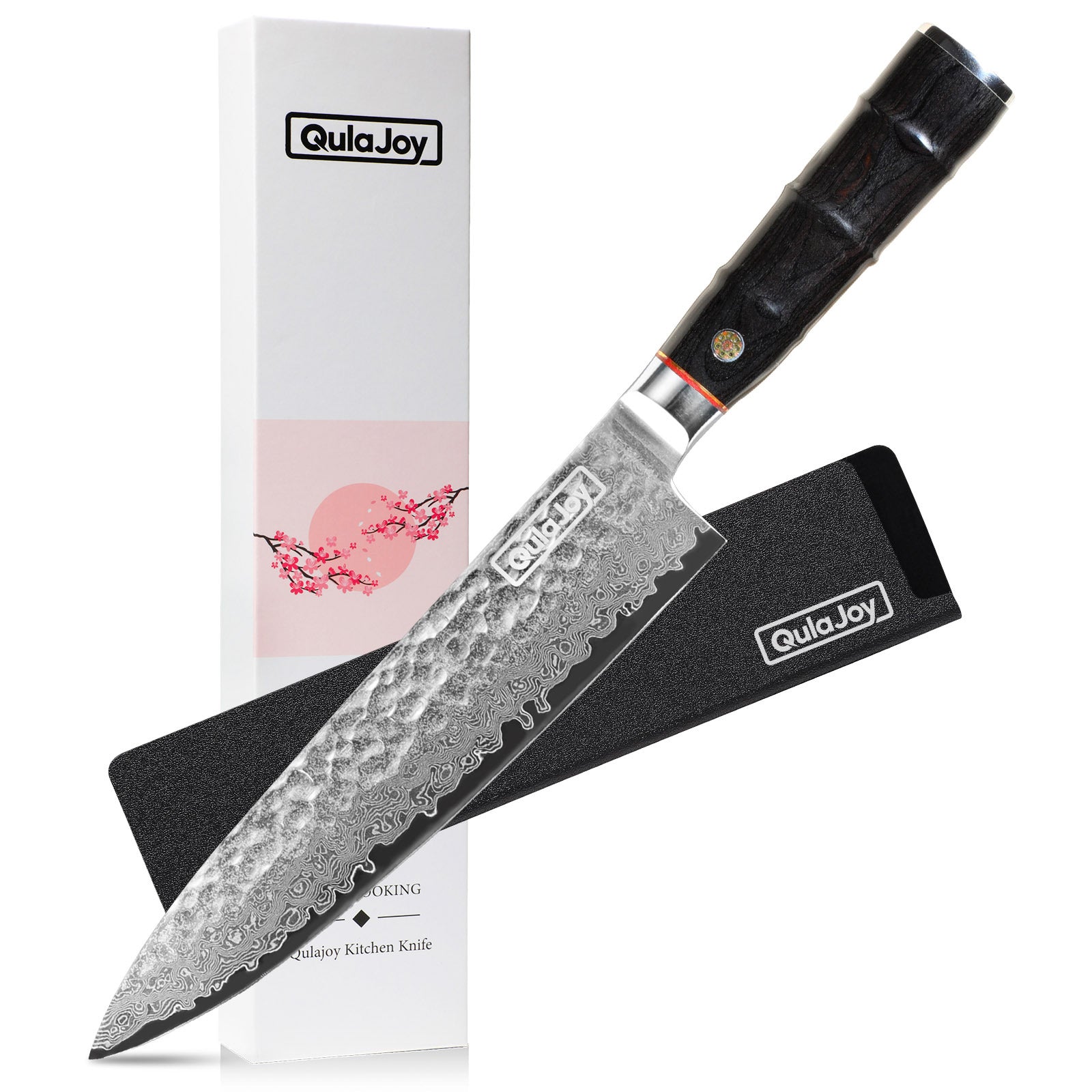 Qulajoy Japanese Chef Knife 8 Inch,67 Layers Damascus VG-10 Steel Core,Professional Hammered Kitchen Knife,