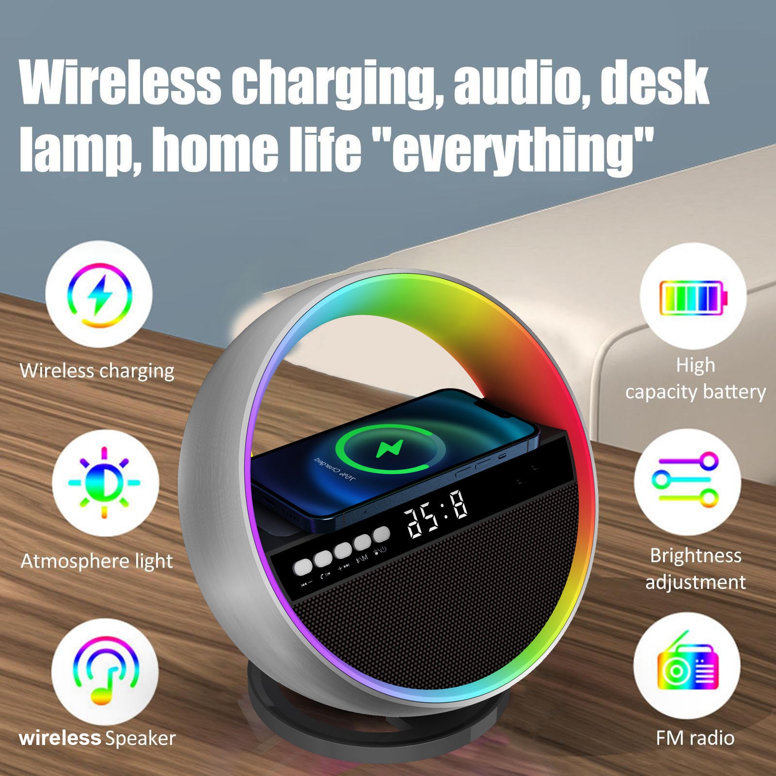 2024 New Multifunction RGB Night Light Wireless Charger Bluetooth-compatible Speaker