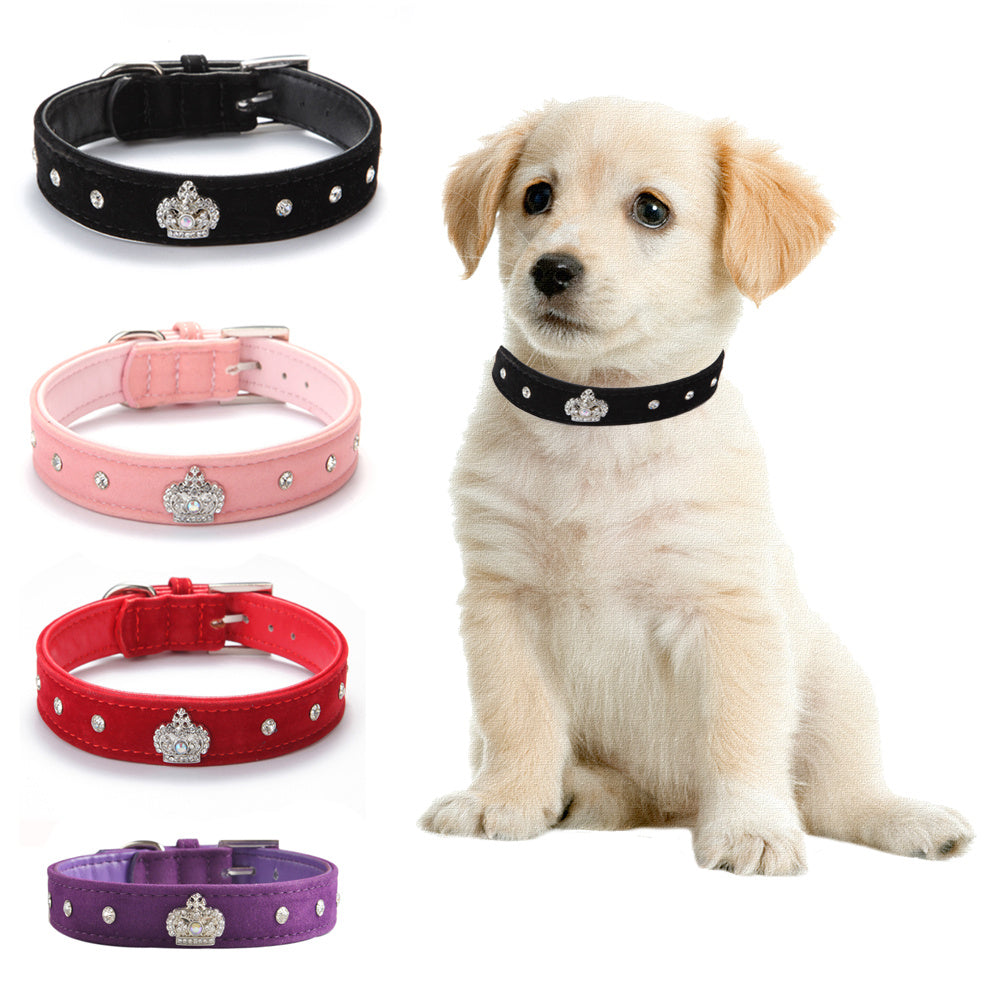 Comfortable Velvet Cloth Collar Diamond Crown Pet Supplies