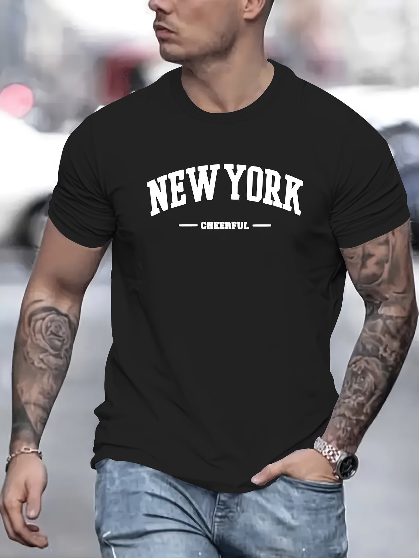 Men's New York Creative Printed Casual Novelty T-shirt, Short Sleeved Summer&spring Top