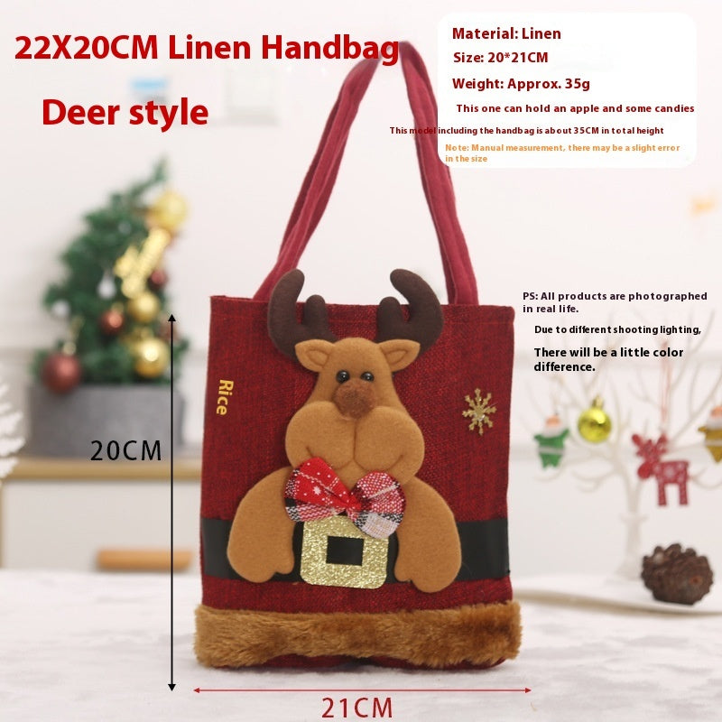 Christmas Candy Gift Tote Bag For Kids Funny Creative Santa Claus Elk Snowman Bear Handbag