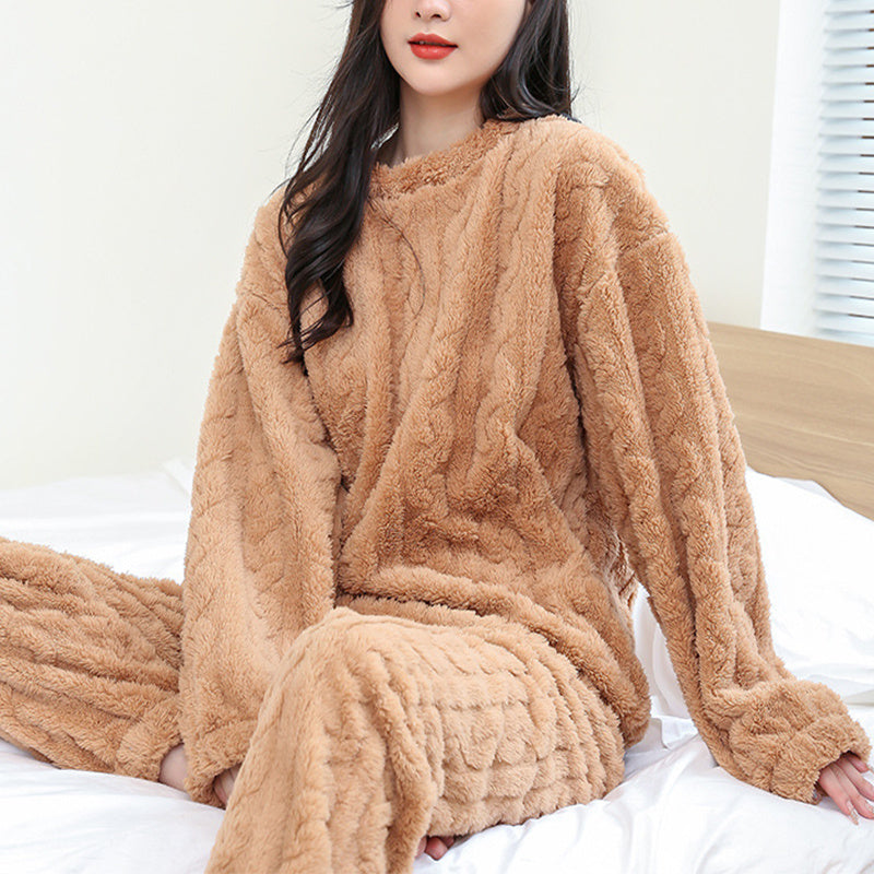 Winter Pajamas Sets Homewear Solid Color Loose