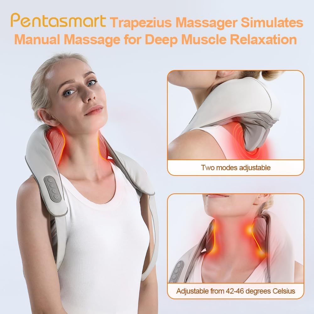 Neck Shoulder Back Massager With Heat - Shiatsu Massager Adjustable Relaxing Gift Plug-in Comfort