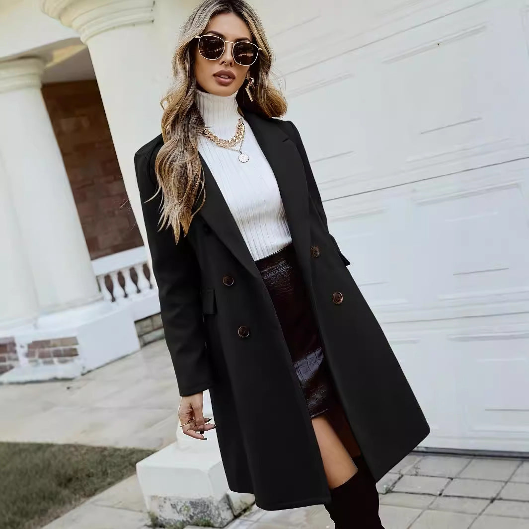 Women's Woolen Coat Coat Double Breasted Autumn And Winter