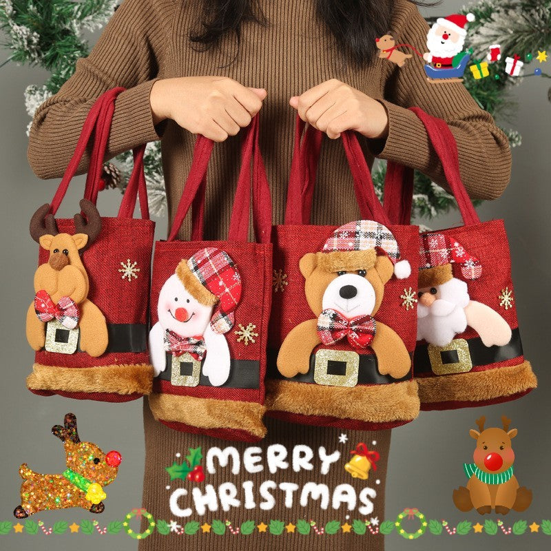 Christmas Candy Gift Tote Bag For Kids Funny Creative Santa Claus Elk Snowman Bear Handbag