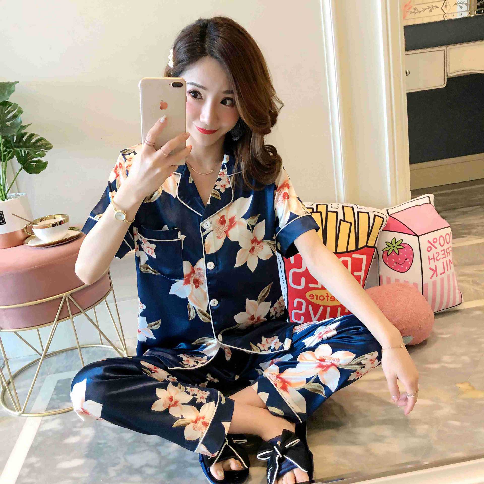 Home Service Suits Silk Short Sleeved Trousers