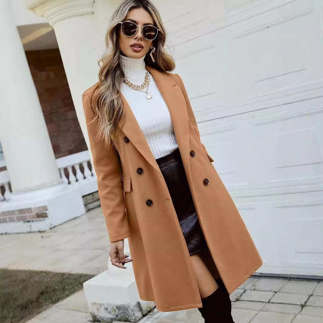 Women's Woolen Coat Coat Double Breasted Autumn And Winter