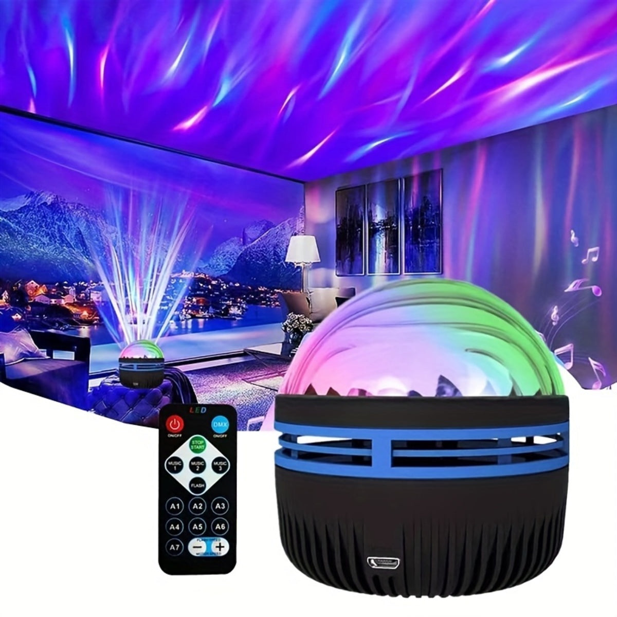 2 In 1 Northern Lights And Ocean Wave Projector With 14 Effects Of Galaxy Light For Game Rooms, Parties, Light Projector For Bedroom, Led Light Projector For Room Home Decorations