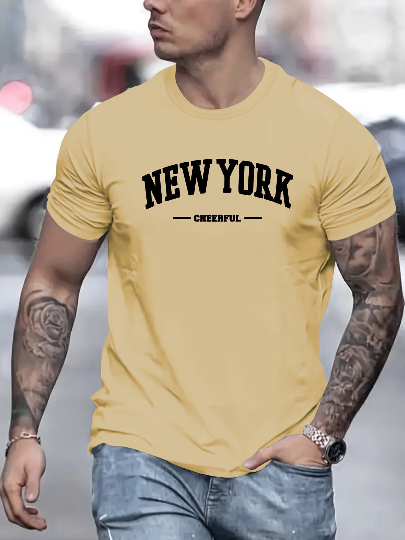 Men's New York Creative Printed Casual Novelty T-shirt, Short Sleeved Summer&spring Top