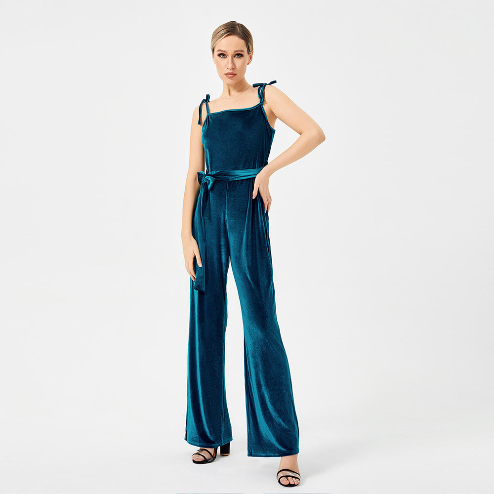 Women's New Halter Tie Velvet Jumpsuit