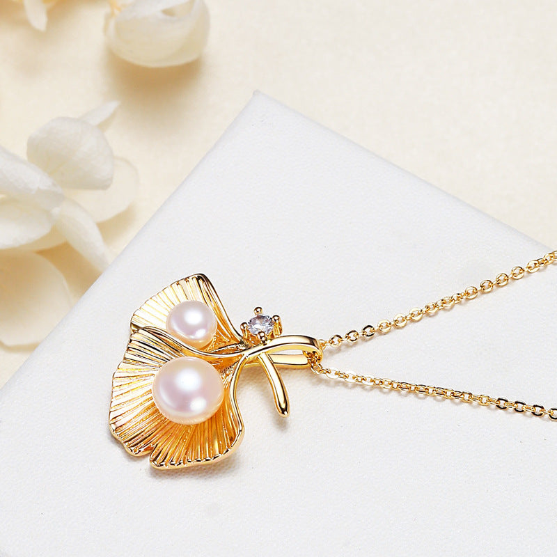 Natural Pearl Jewelry Vintage Double Leaf Zircon