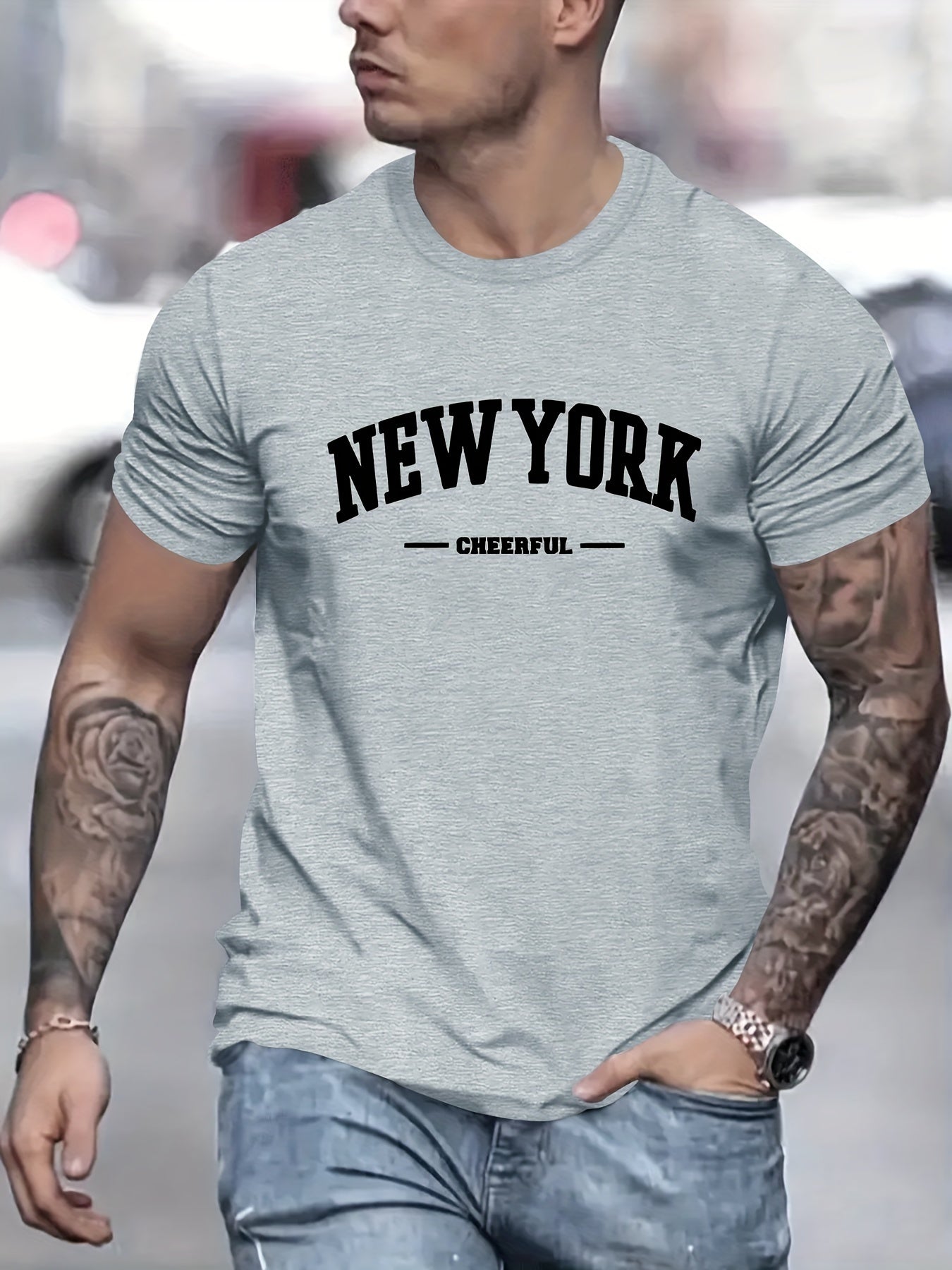 Men's New York Creative Printed Casual Novelty T-shirt, Short Sleeved Summer&spring Top